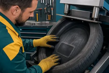 Profissional realizando vulcanização de um pneu em Colombo.